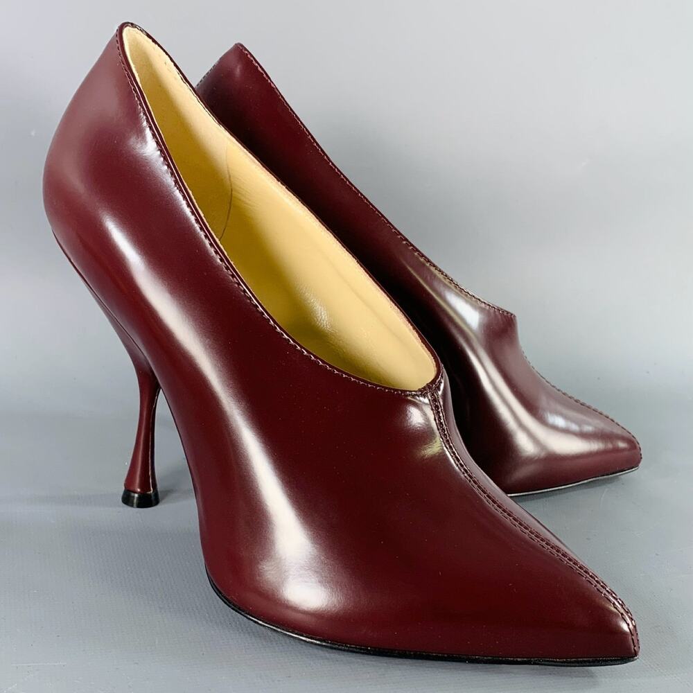 PHOEBE PHILO Size 7.5 Burgundy Leather Pointed Toe Pumps